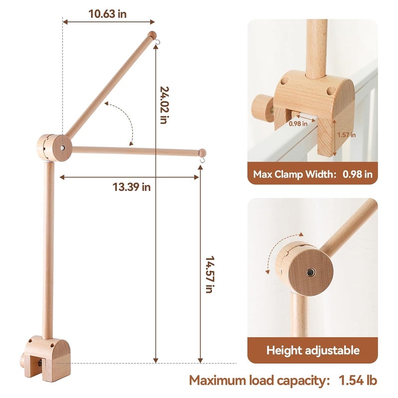 Etucdose Wooden Crib Mobile Arm | Baby Crib Mobile Arm Wooden Holder | Rotatable Adjustable Anti Slip Attachment Clamp for Sturdy Mobile Hanger (Only Arm) - Image 5